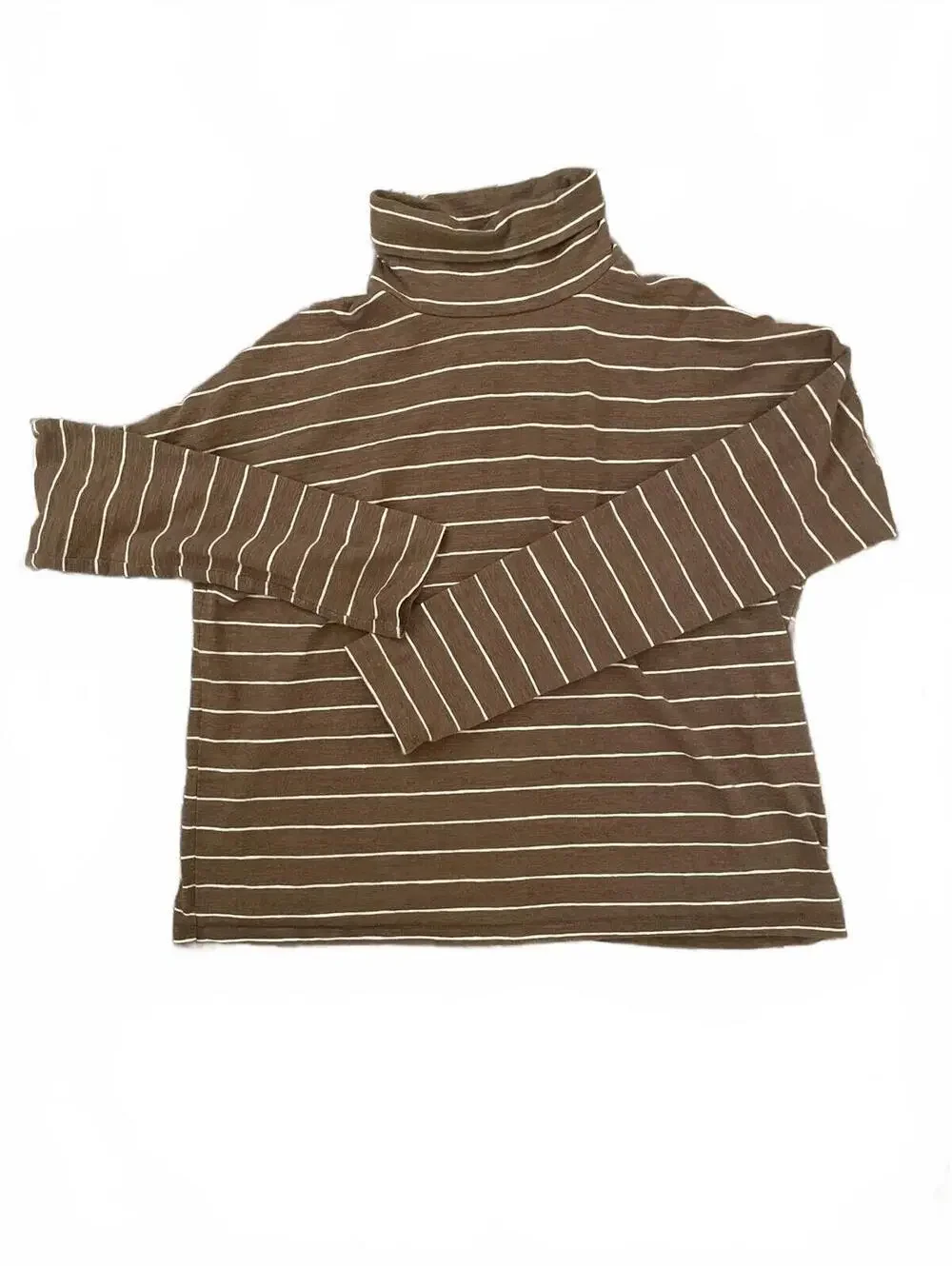 Madewell Striped Turtleneck Top Womens Size Small Brown White Casual Lightweight